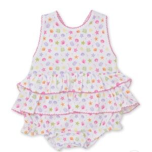 Kissy Kissy White Romper with Pink and Multicolor Sea Print